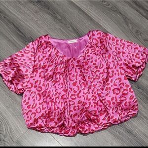 Satin Pink Leopard Balloon Pleated Andthewhy Top